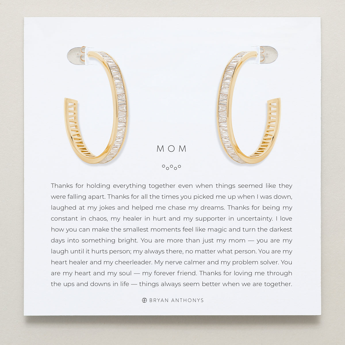 Bryan Anthonys Mom Baguette Maxi Hoop Earrings Gold On Card