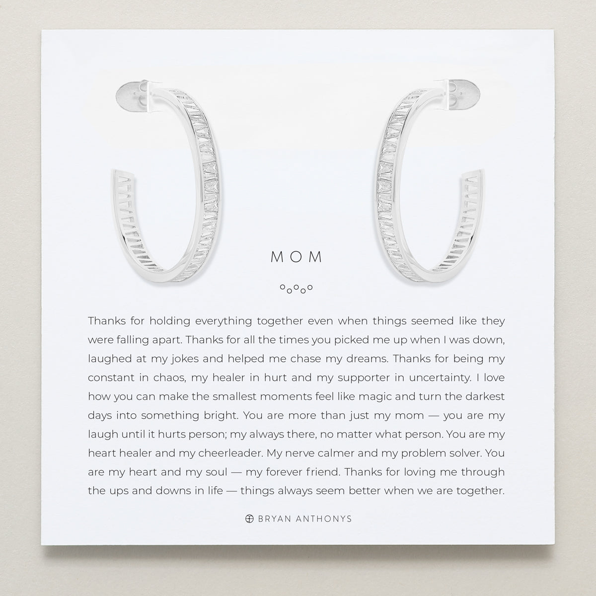Bryan Anthonys Mom Baguette Maxi Hoop Earrings Silver On Card