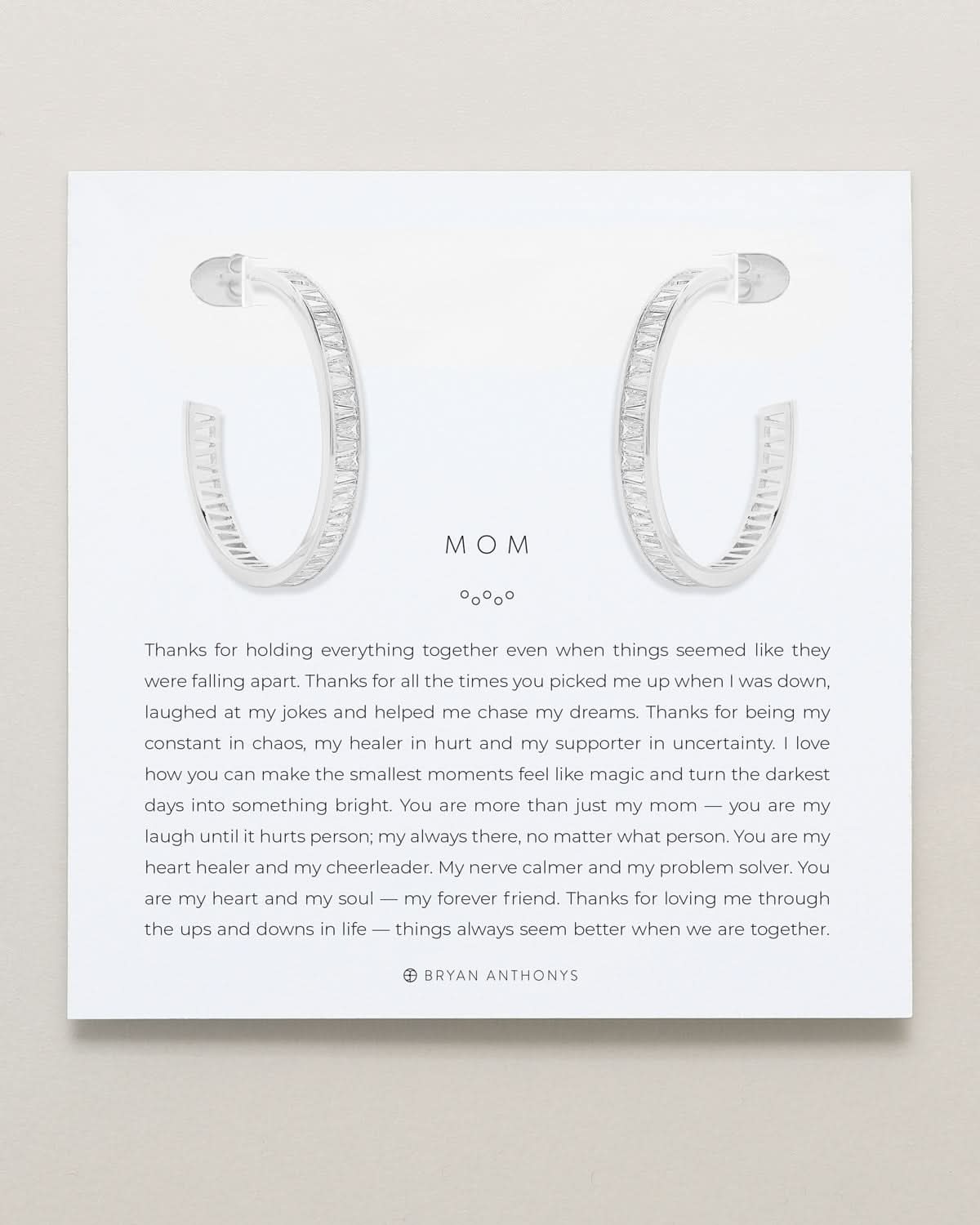 Bryan Anthonys Mom Baguette Maxi Hoop Earrings Silver On Card