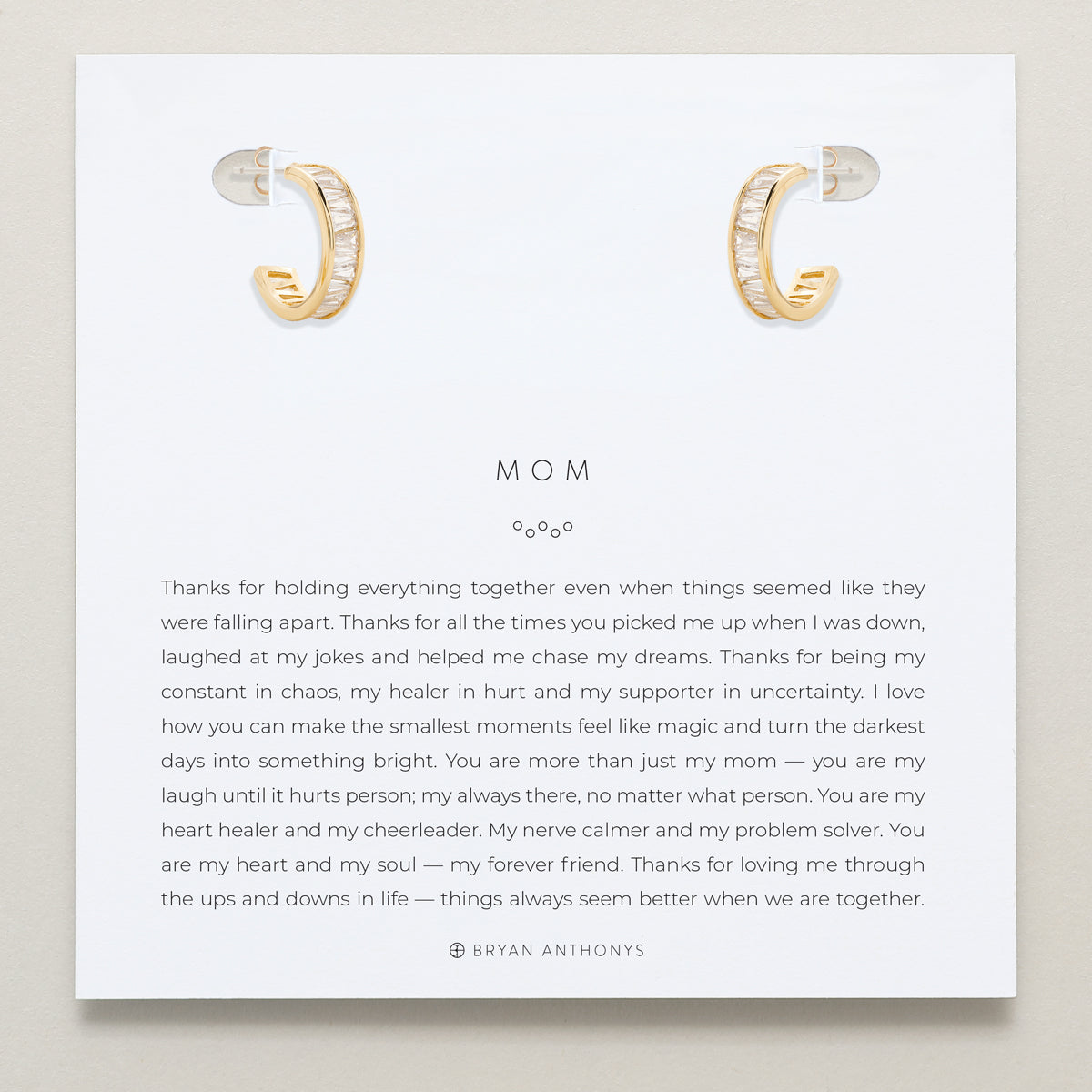 Bryan Anthonys Mom Baguette Mini Hoop Earrings Gold On Card