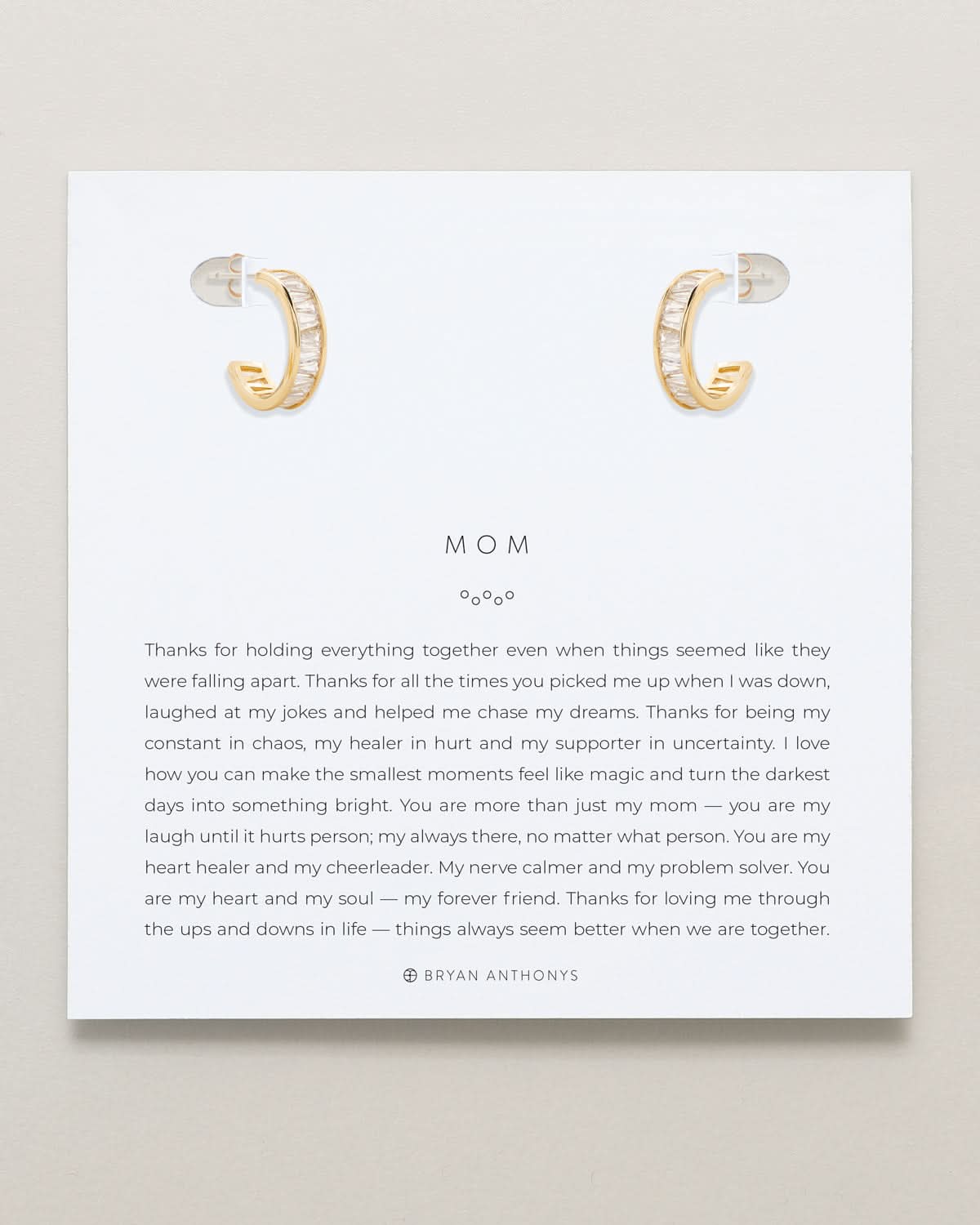 Bryan Anthonys Mom Baguette Mini Hoop Earrings Gold On Card