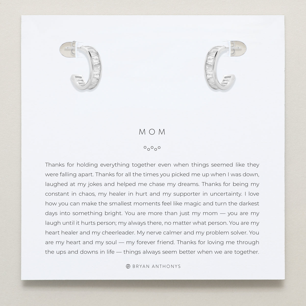 Bryan Anthonys Mom Baguette Mini Hoop Earrings Silver On Card