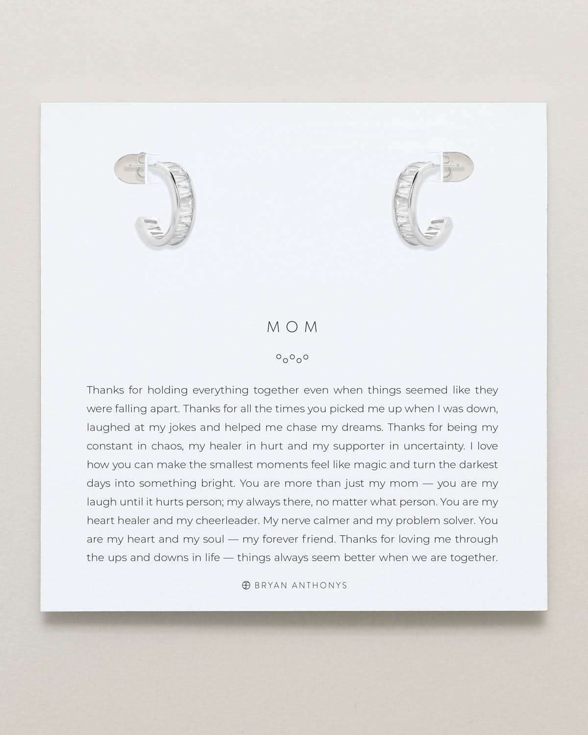 Bryan Anthonys Mom Baguette Mini Hoop Earrings Silver On Card