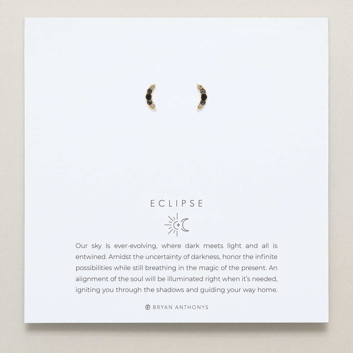 Bryan Anthonys Eclipse Collection Pave Stud Earrings in Gold with Meaning Card