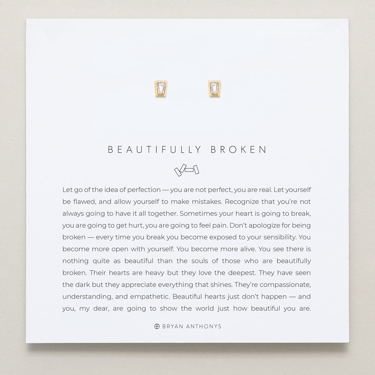 Bryan Anthonys Beautifully Broken Collection Baguette Stud Earrings Gold On Card