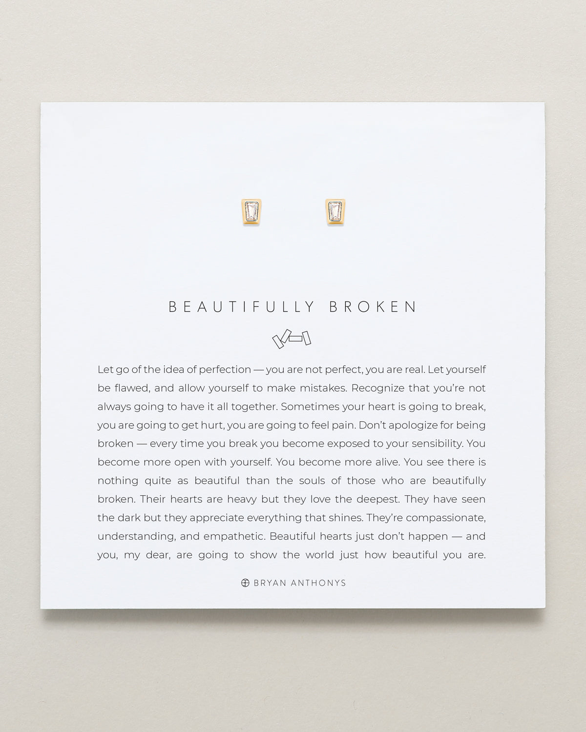 Bryan Anthonys Beautifully Broken Collection Baguette Stud Earrings Gold On Card