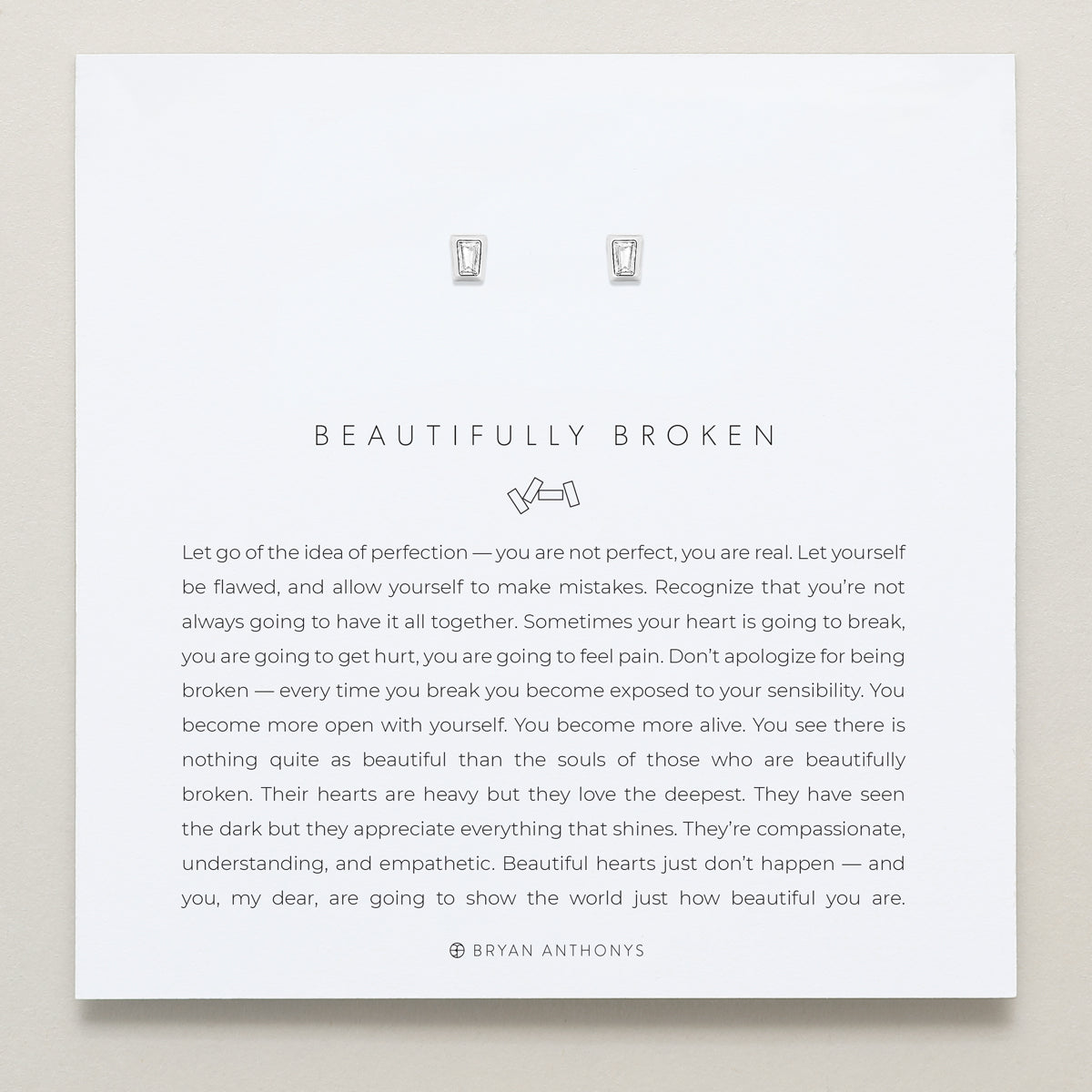 Bryan Anthonys Beautifully Broken Collection Baguette Stud Earrings Silver On Card