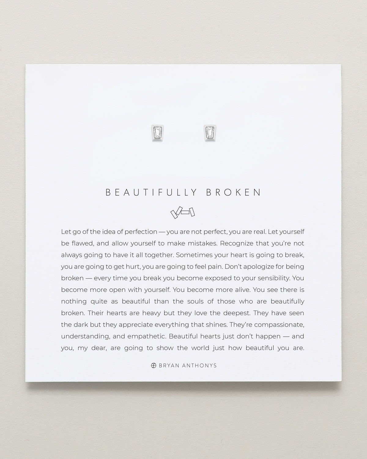 Bryan Anthonys Beautifully Broken Collection Baguette Stud Earrings Silver On Card