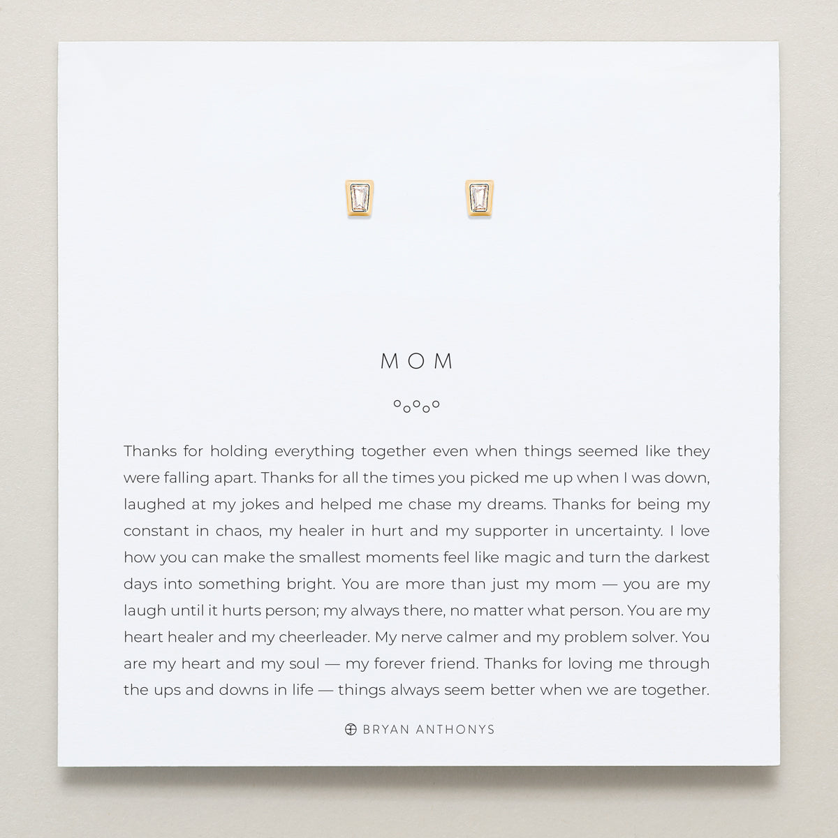 Bryan Anthonys Mom Baguette Stud Earrings Gold On Card