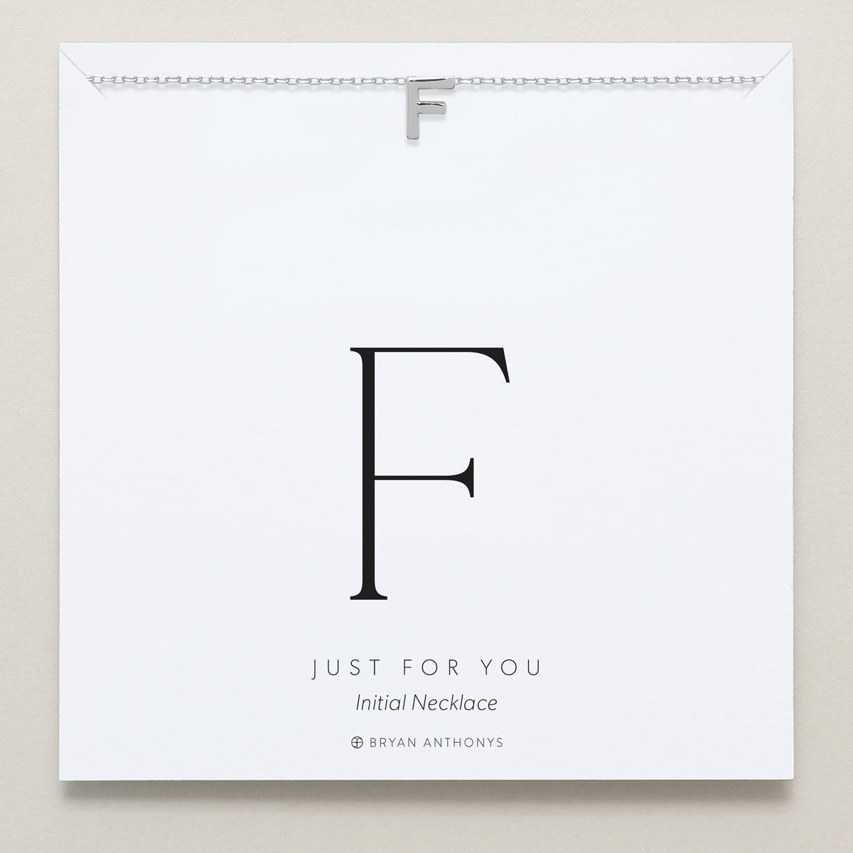 Bryan Anthonys Just For You Silver F Necklace On Card