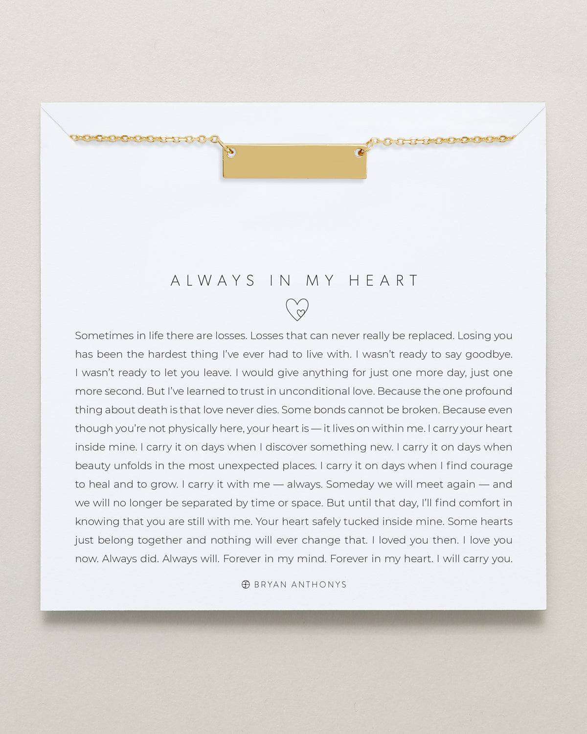 Always In My Heart Bar Engravable Demi-Fine Necklace Showcase