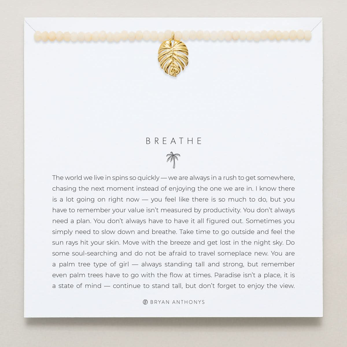 Bryan Anthonys Gold Beaded Breathe Necklace On Card