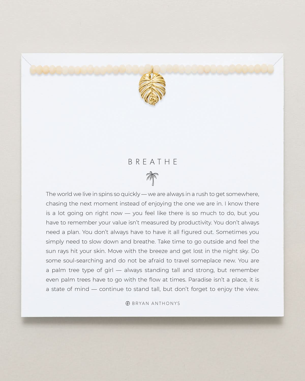 Bryan Anthonys Gold Beaded Breathe Necklace On Card