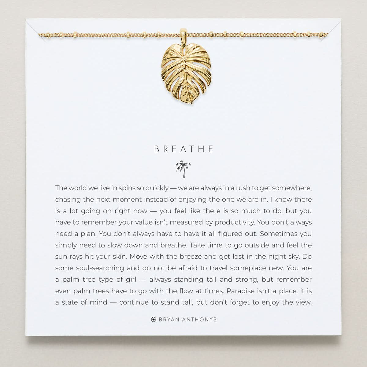 Bryan Anthonys Gold Breathe Pendant Necklace On Card