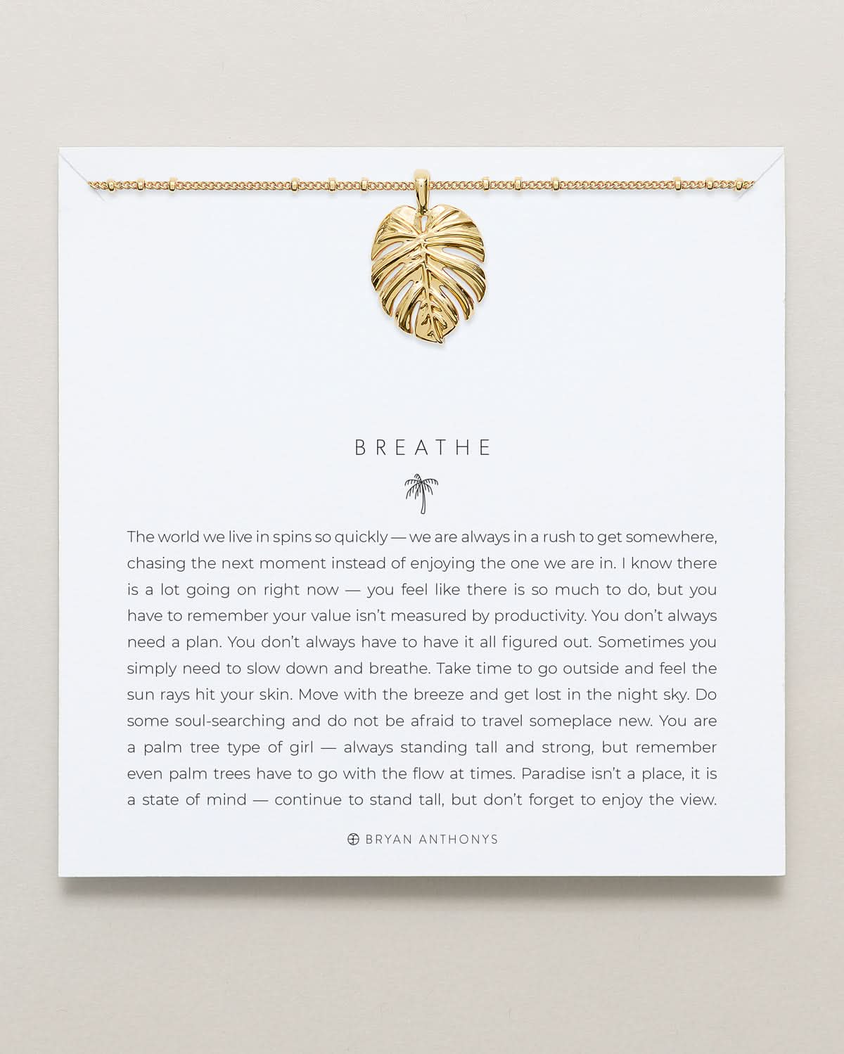 Bryan Anthonys Gold Breathe Pendant Necklace On Card