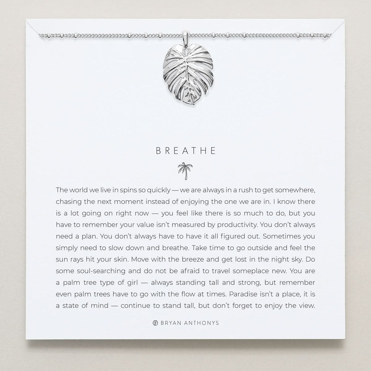Bryan Anthonys Silver Breathe Pendant Necklace On Card