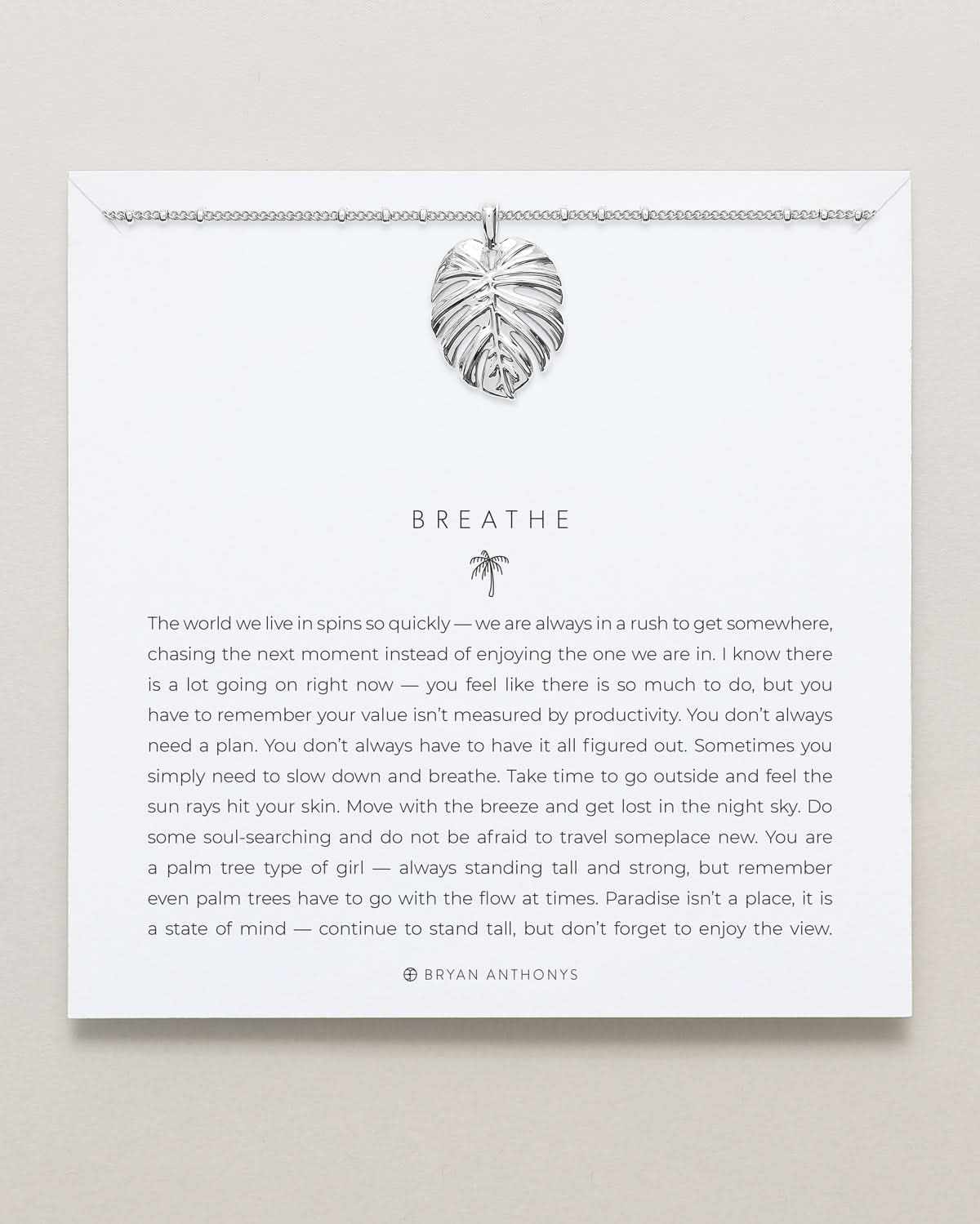 Bryan Anthonys Silver Breathe Pendant Necklace On Card