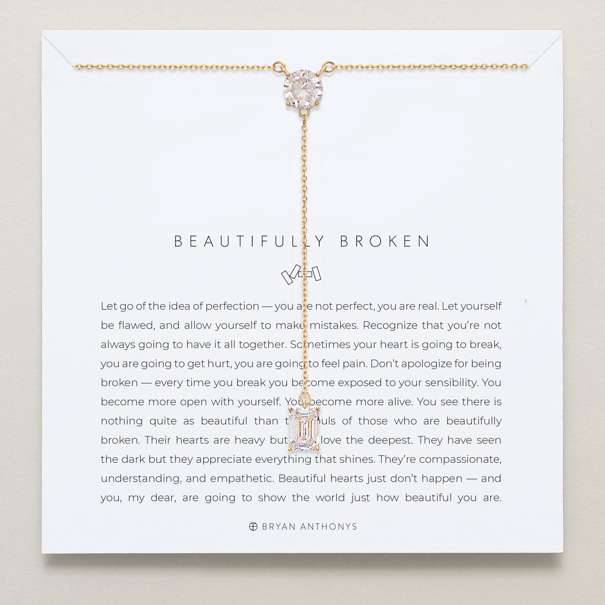 Bryan Anthonys Beautifully Broken Collection Emerald Cut Lariat Necklace Gold On Card