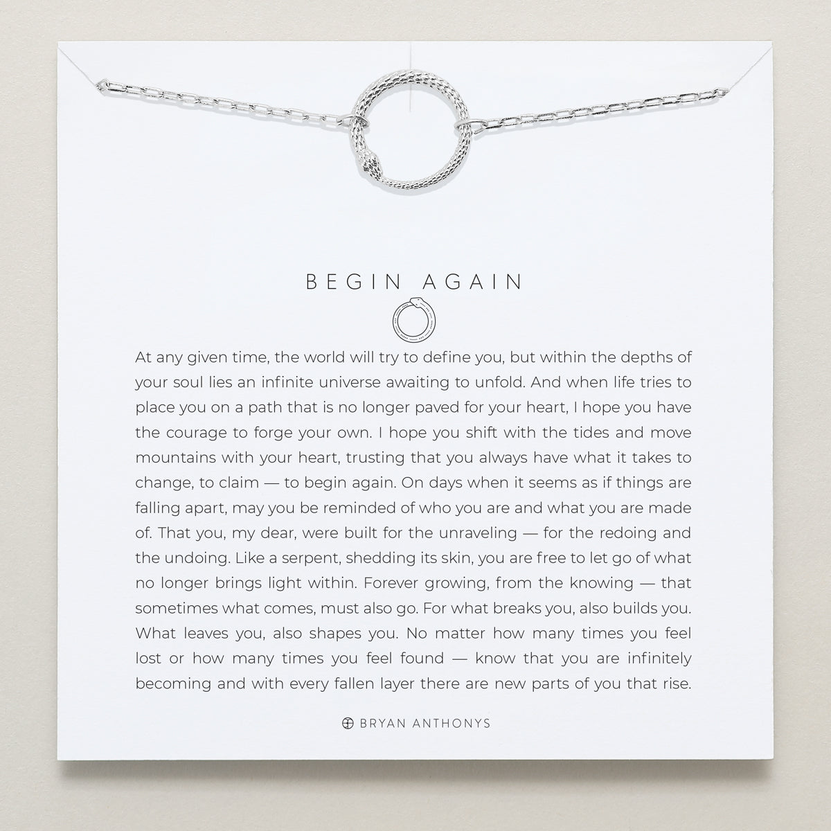 Bryan Anthonys Begin Again Silver Snake Necklace On Card