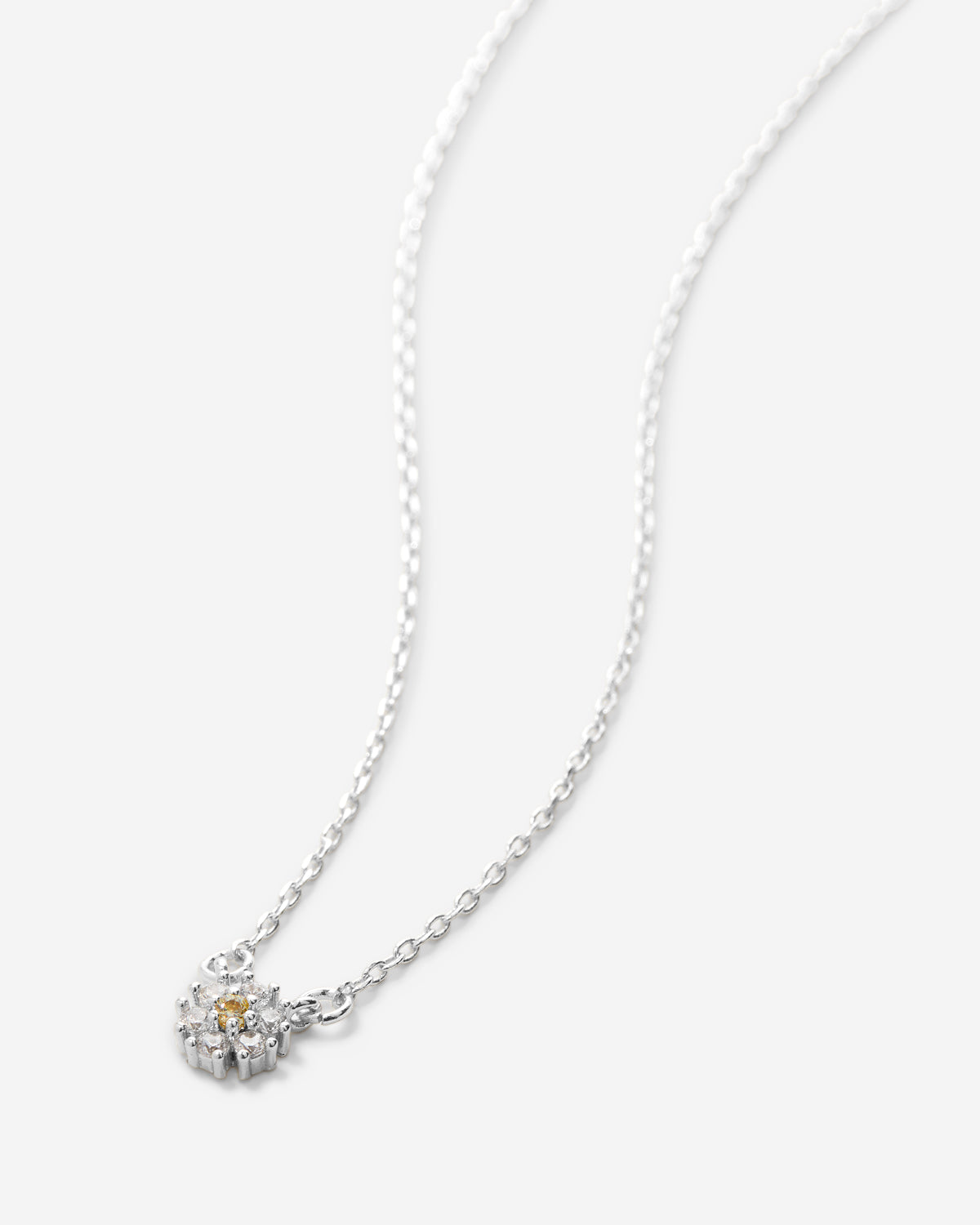 Bryan Anthonys Bloom Silver Clear Dainty Necklace Macro
