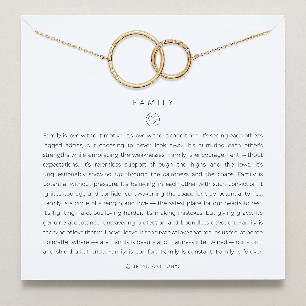 Bryan Anthonys Family Necklace Interlocking Circles in Gold on Card