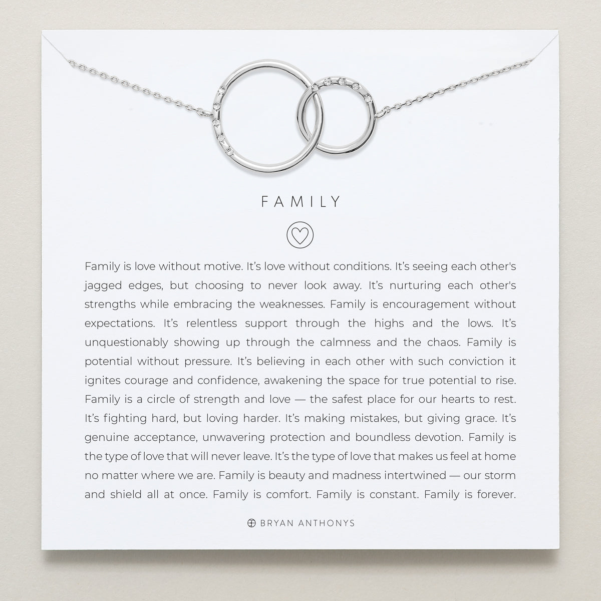 Bryan Anthonys Family Necklace Interlocking Circles in Silver on Card