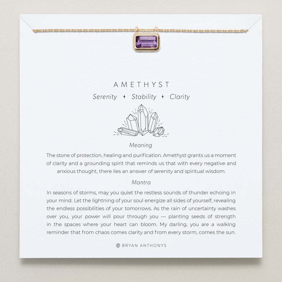 Bryan Anthonys Amethyst Healing Stone Gold Pendant Necklace On Card