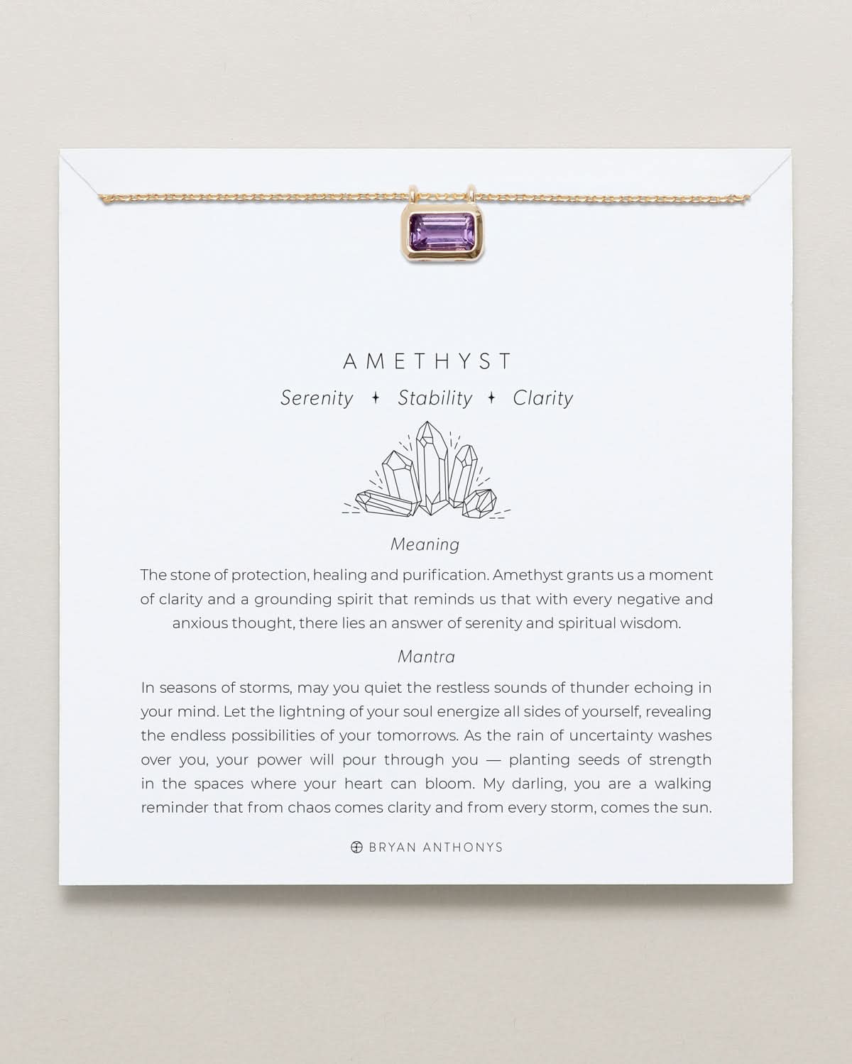 Bryan Anthonys Amethyst Healing Stone Gold Pendant Necklace On Card