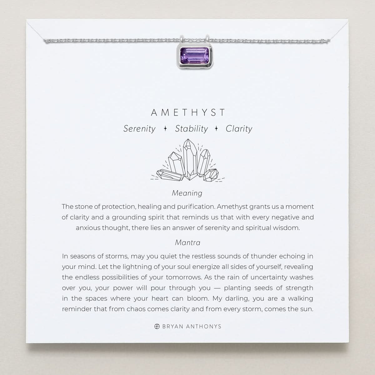 Bryan Anthonys Amethyst Healing Stone Silver Pendant Necklace On Card