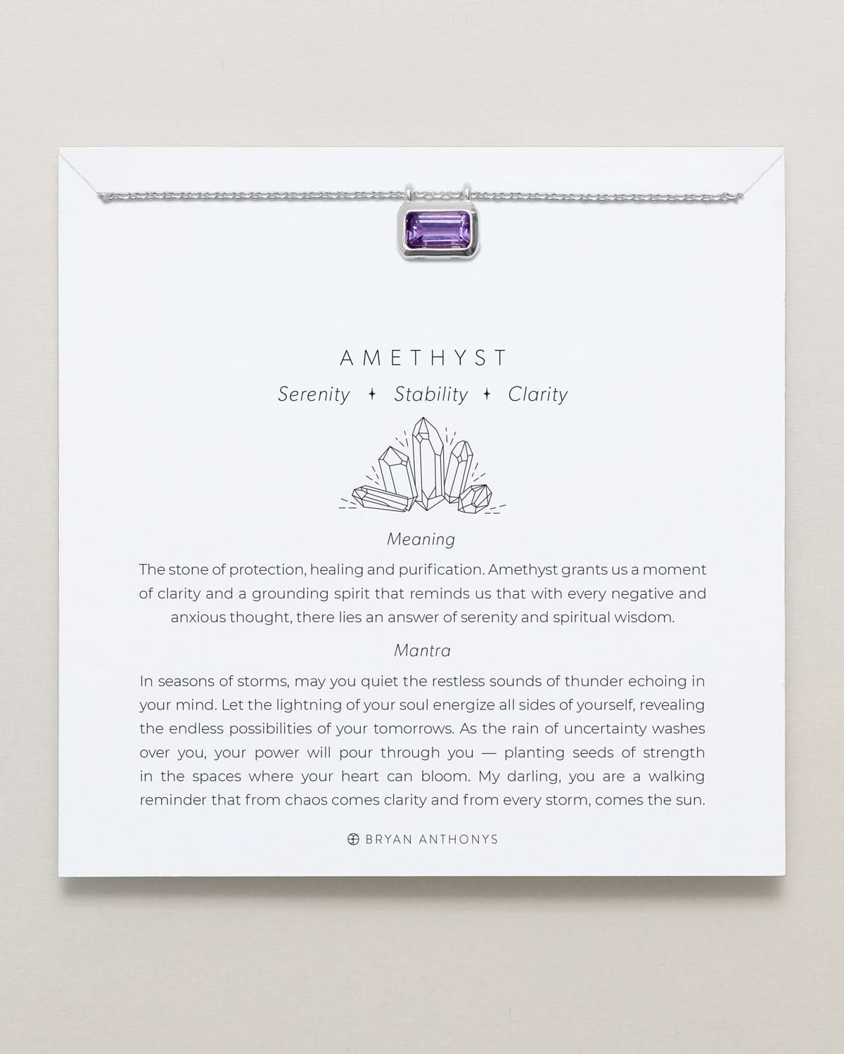 Bryan Anthonys Amethyst Healing Stone Silver Pendant Necklace On Card