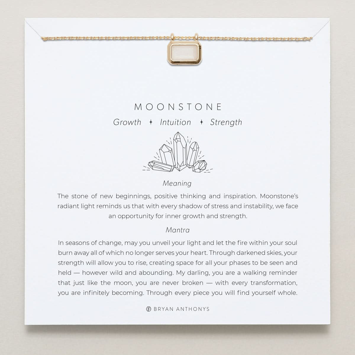 Bryan Anthonys Moonstone Healing Stone Gold Pendant Necklace On Card