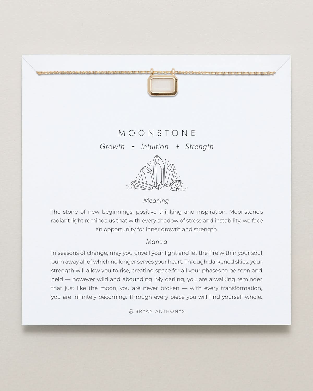 Bryan Anthonys Moonstone Healing Stone Gold Pendant Necklace On Card