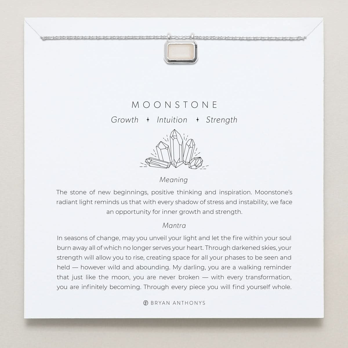 Bryan Anthonys Moonstone Healing Stone Silver Pendant Necklace On Card