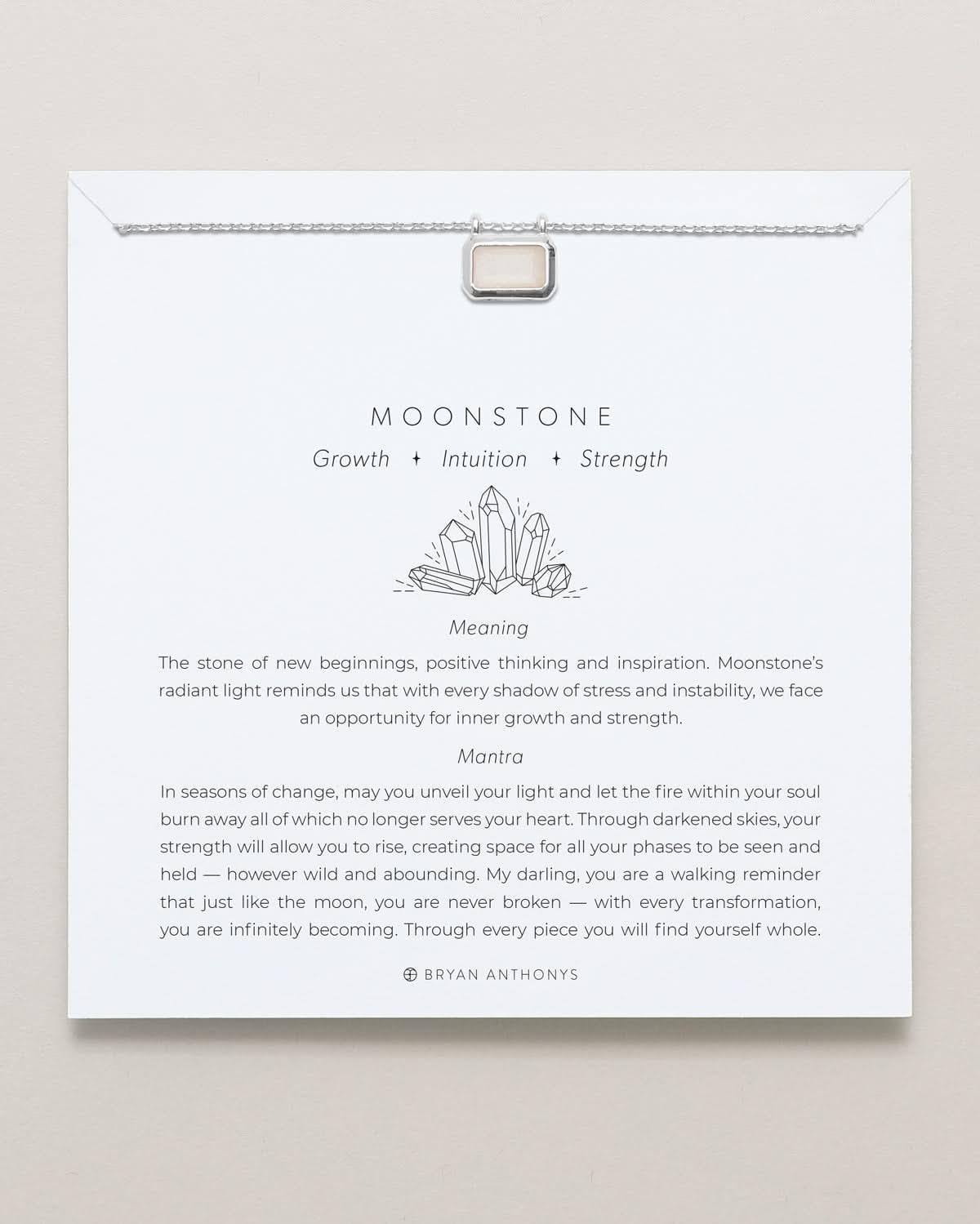 Bryan Anthonys Moonstone Healing Stone Silver Pendant Necklace On Card