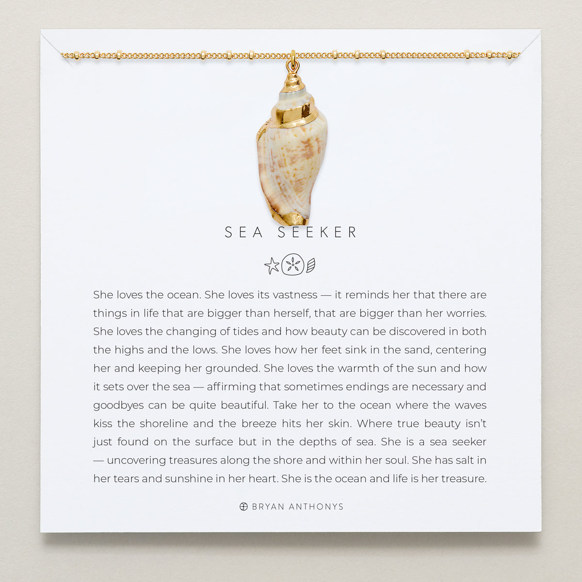 Bryan Anthonys Gold Sea Seeker Pendant Necklace On Card