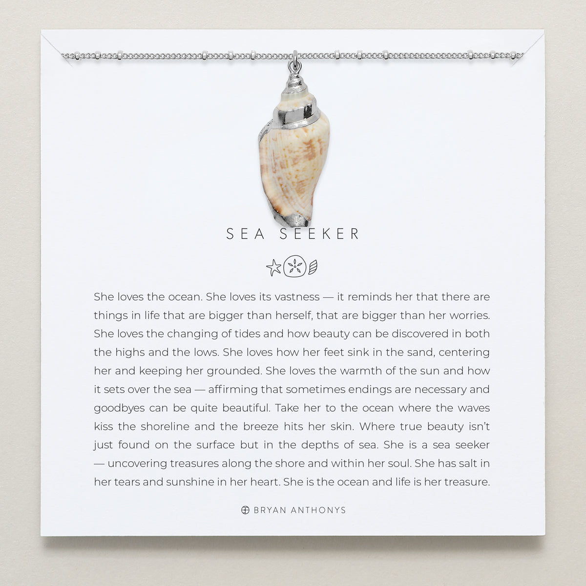 Bryan Anthonys Silver Sea Seeker Pendant Necklace On Card