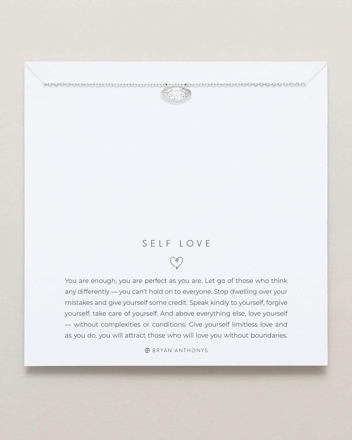 Bryan Anthonys Self Love Marquise Solitaire Necklace Silver On Card