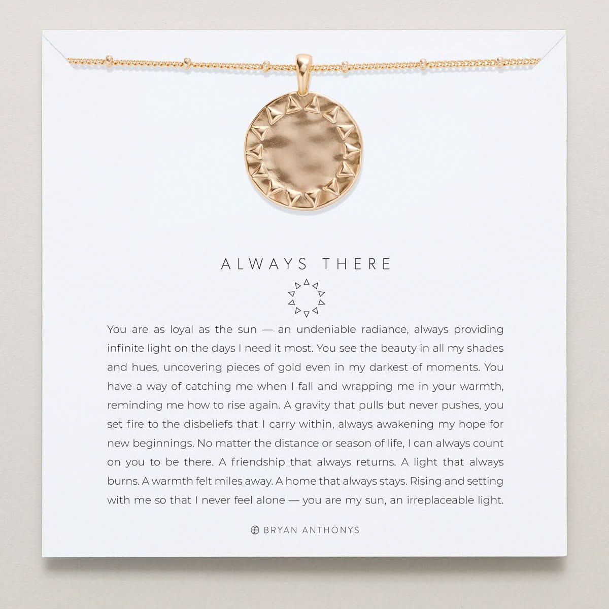 Bryan Anthonys Wild At Heart Always There Gold Pendent Necklace On Card