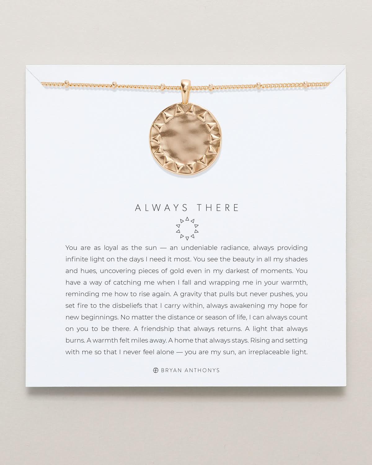 Bryan Anthonys Wild At Heart Always There Gold Pendent Necklace On Card