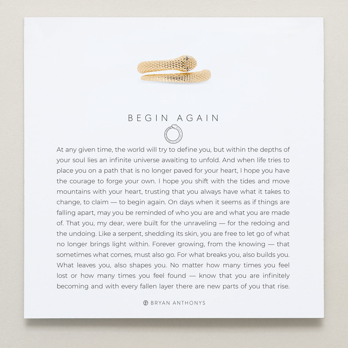 Bryan Anthonys Begin Again Snake Ring in Gold On Card