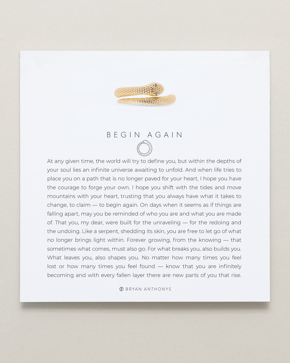 Bryan Anthonys Begin Again Snake Ring in Gold On Card