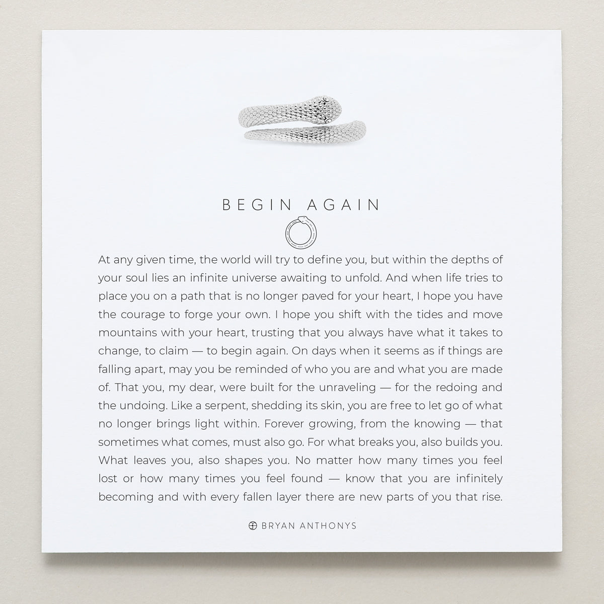 Bryan Anthonys Begin Again Snake Ring in Silver On Card
