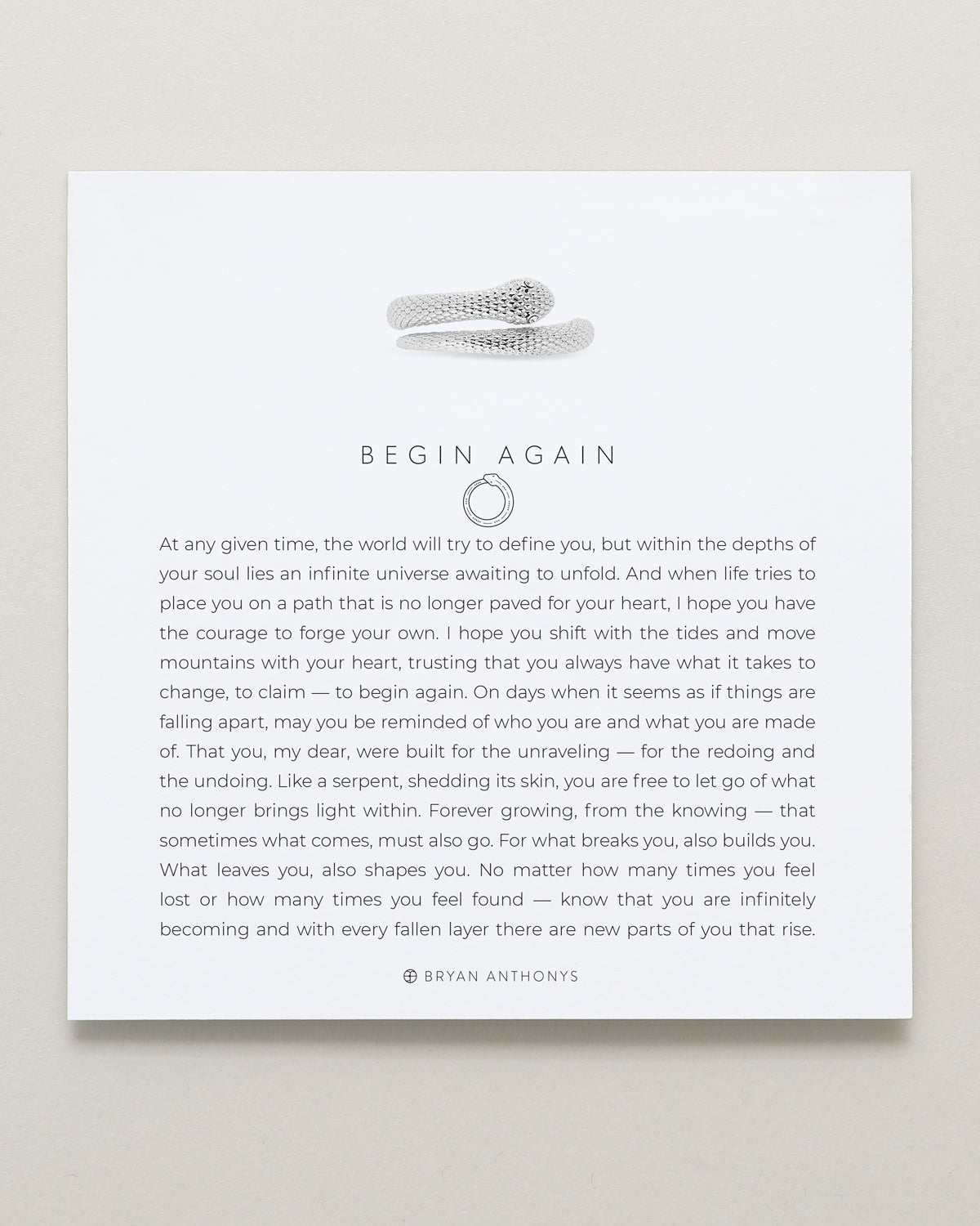 Bryan Anthonys Begin Again Snake Ring in Silver On Card