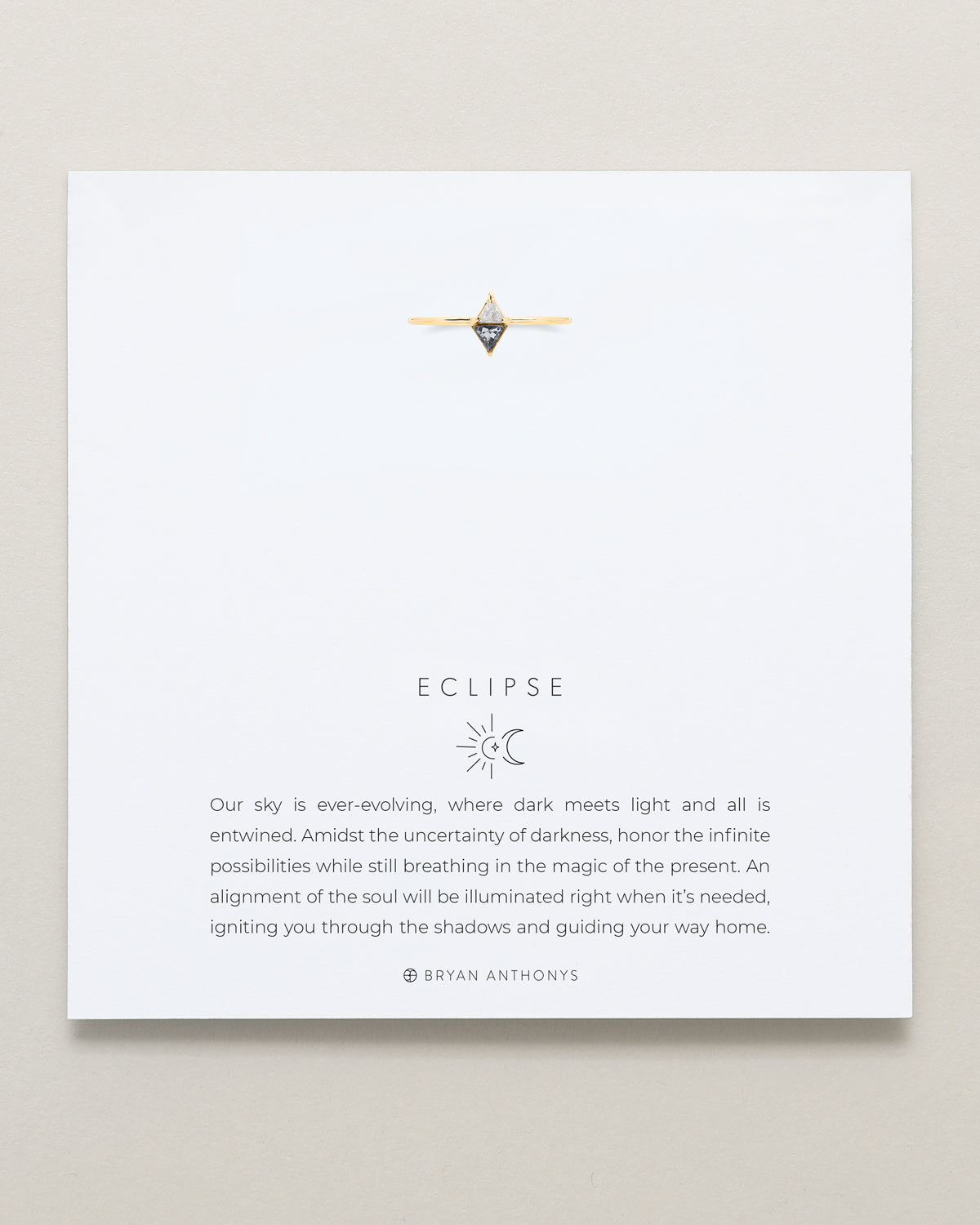 Bryan Anthonys Eclipse Collection Trillion Ring in Gold with Meaning Card