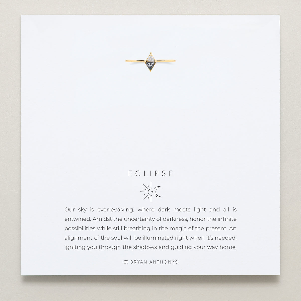 Bryan Anthonys Eclipse Collection Trillion Ring in Gold with Meaning Card