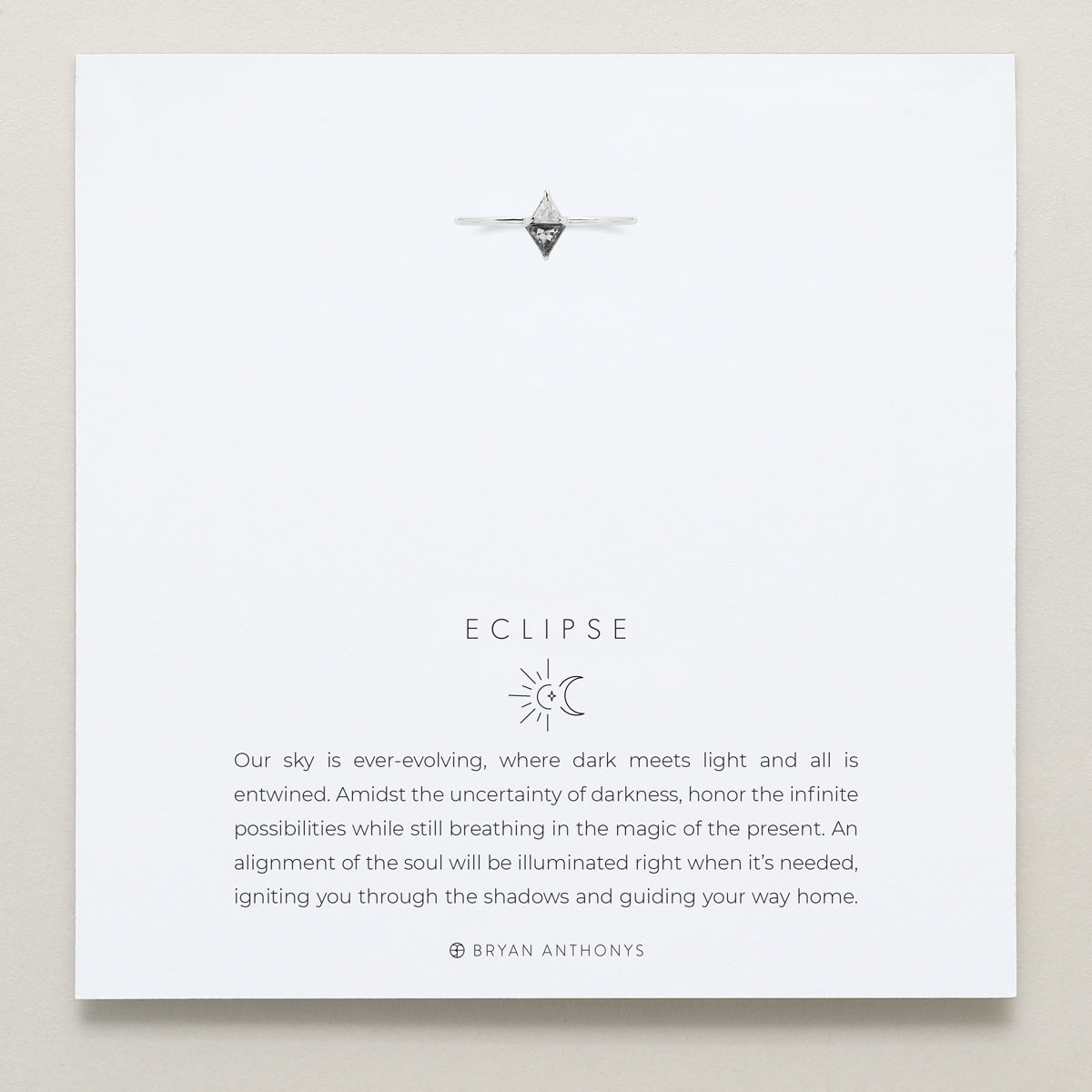 Bryan Anthonys Eclipse Collection Trillion Ring in Silver with Meaning Card