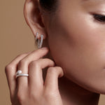 Bryan Anthonys Begin Again Midi Hoop Earrings on Model in Silver