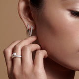 Bryan Anthonys Begin Again Midi Hoop Earrings on Model in Silver