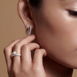 Bryan Anthonys Begin Again Mini Hoop Earrings on Model in Silver