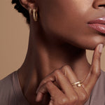 Bryan Anthonys Begin Again Midi Hoop Earrings on Model in Gold